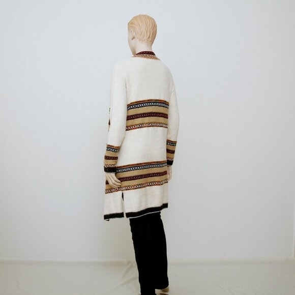 Janice Fair Isle Knit Striped Knee Length Cardigan Multicolors Women One Size - Picture 3 of 16